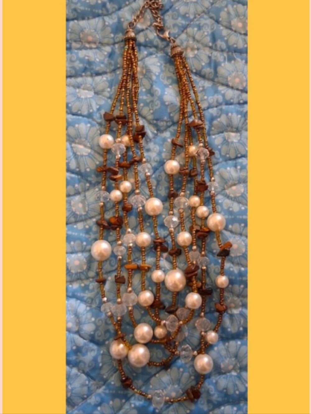 Multi-Strand Pearl & Bead Statement Necklace - Gold Tone